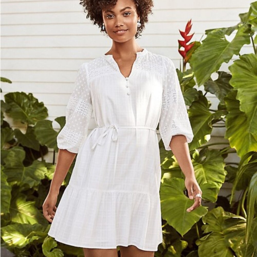 LOFT White Lace Trim Swing Dress XXSP